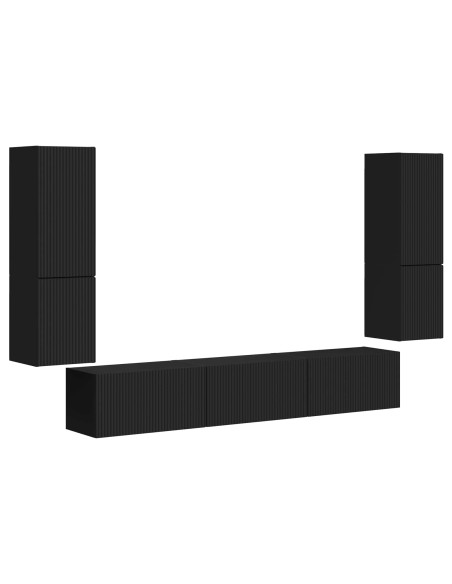 Set mobile TV Montaggio a parete 4 pcs Nero Legno multistrato