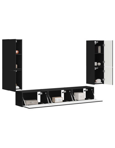 Set mobile TV Montaggio a parete 4 pcs Nero Legno multistrato