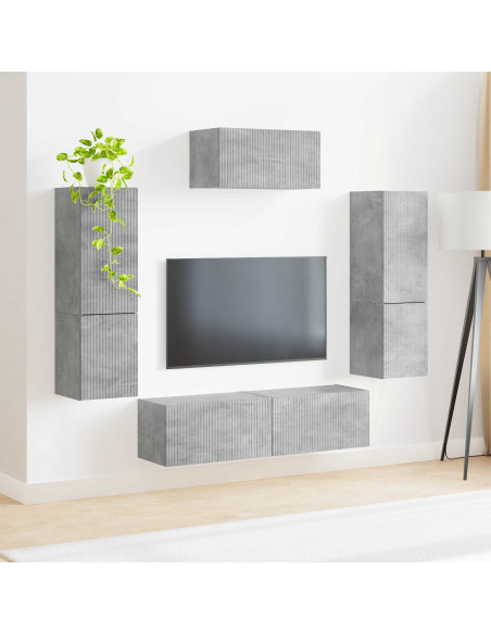 Set mobile TV 4 pcs Grigio cemento Legno multistrato