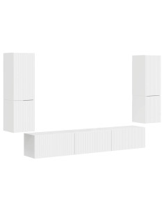 Set mobile TV 4 pcs Bianco Lucido Legno multistrato 2