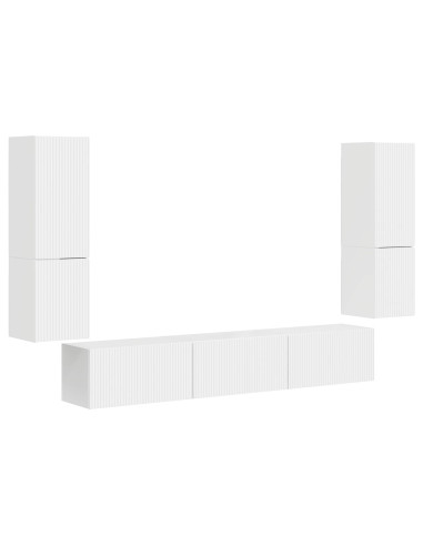 Set mobile TV 4 pcs Bianco Lucido Legno multistrato