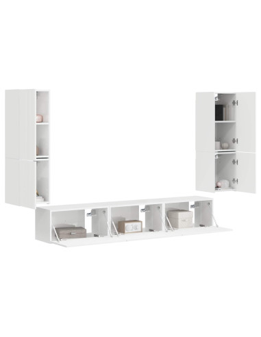 Set mobile TV 4 pcs Bianco Lucido Legno multistrato