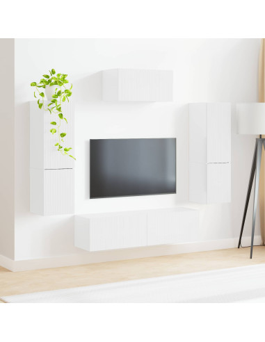 Set mobile TV 4 pcs Bianco Lucido Legno multistrato