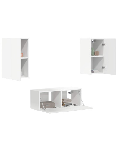 Set mobile TV Montaggio a parete 6 pcs Bianco Legno multistrato