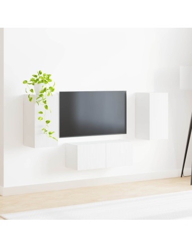 Set mobile TV Montaggio a parete 6 pcs Bianco Legno multistrato