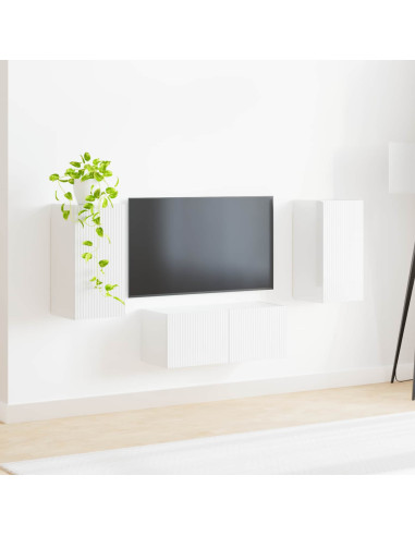 Set mobile TV 6 pcs Bianco Lucido Legno multistrato