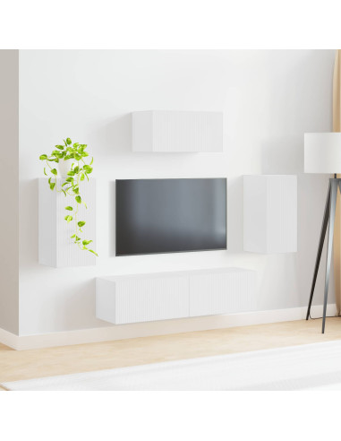 Set mobile TV Montaggio a parete 5 pcs Bianco Legno multistrato