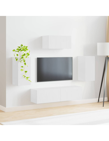 Set mobile TV Montaggio a parete 5 pcs Bianco Legno multistrato