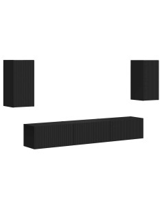 Set mobile TV Montaggio a parete 5 pcs Nero Legno multistrato 2