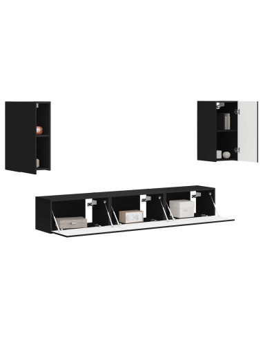 Set mobile TV Montaggio a parete 5 pcs Nero Legno multistrato