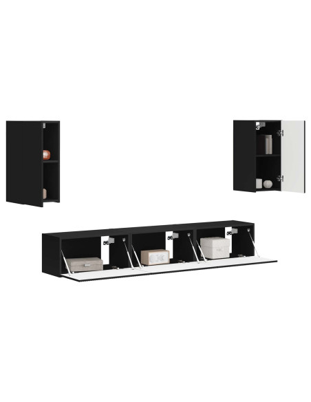 Set mobile TV Montaggio a parete 5 pcs Nero Legno multistrato