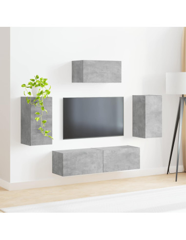 Set mobile TV 5 pcs Grigio cemento Legno multistrato