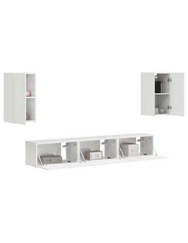 Set mobile TV 5 pcs Bianco Lucido Legno multistrato