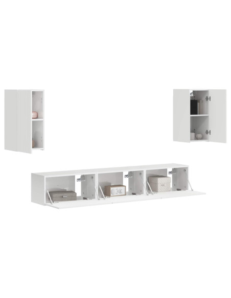 Set mobile TV 5 pcs Bianco Lucido Legno multistrato