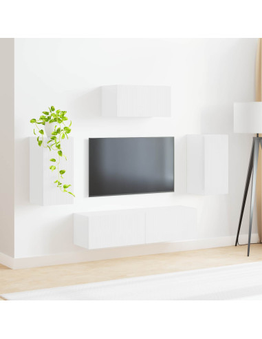 Set mobile TV 5 pcs Bianco Lucido Legno multistrato