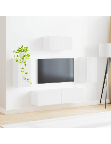 Set mobile TV 5 pcs Bianco Lucido Legno multistrato