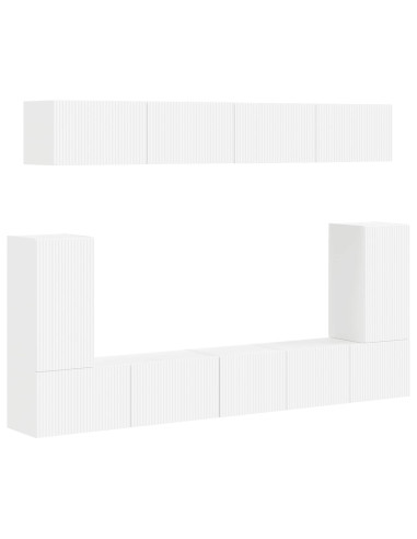 Set mobile TV Montaggio a parete 5 pcs Bianco Legno multistrato