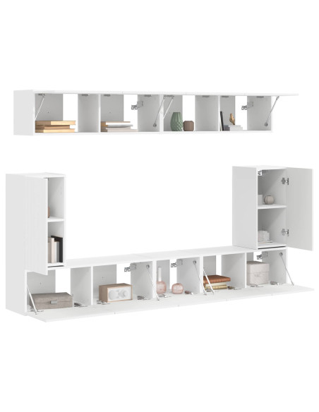 Set mobile TV Montaggio a parete 5 pcs Bianco Legno multistrato