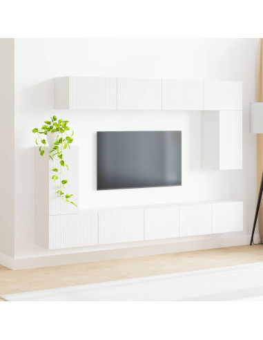 Set mobile TV Montaggio a parete 5 pcs Bianco Legno multistrato