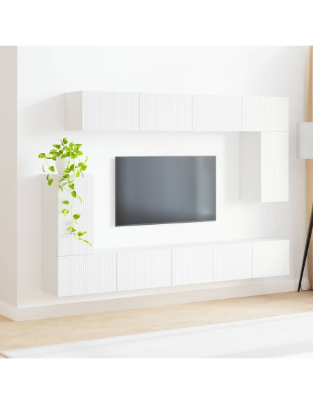 Set mobile TV Montaggio a parete 5 pcs Bianco Legno multistrato
