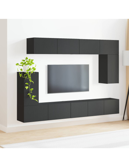 Set mobile TV 5 pz Nero Legno ingegnerizzato