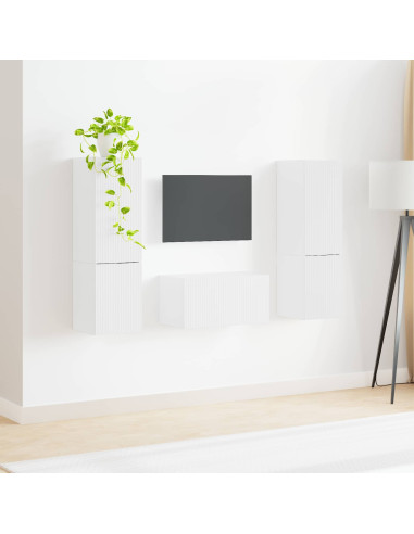 Set mobile TV 5 pcs Bianco Lucido Legno multistrato