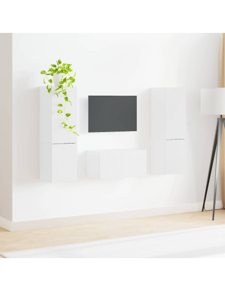 Set mobile TV 5 pcs Bianco Lucido Legno multistrato