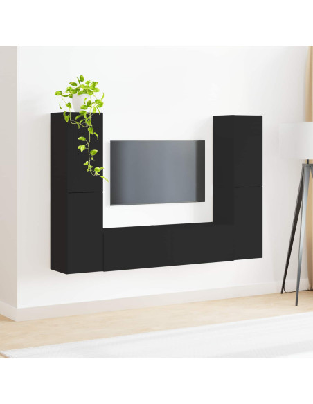 Set mobile TV 6 pcs Nero Legno multistrato