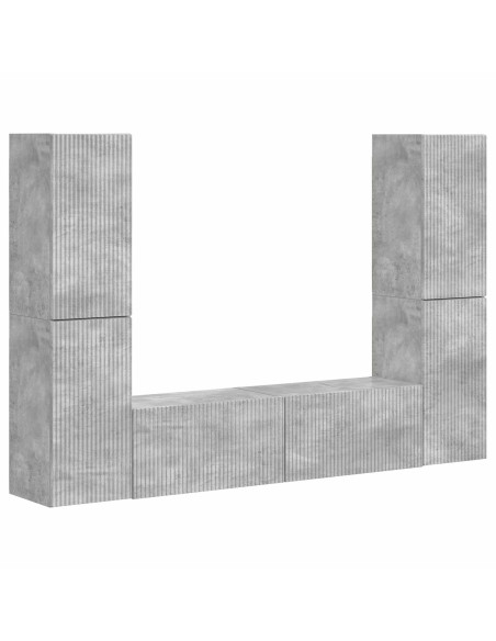 Set mobile TV 6 pcs Grigio cemento Legno multistrato