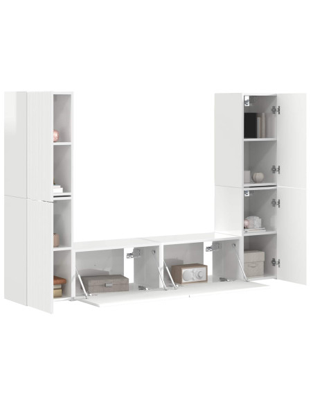 Set mobile TV 6 pcs Bianco Lucido Legno multistrato