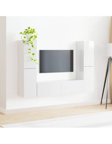 Set mobile TV 6 pcs Bianco Lucido Legno multistrato