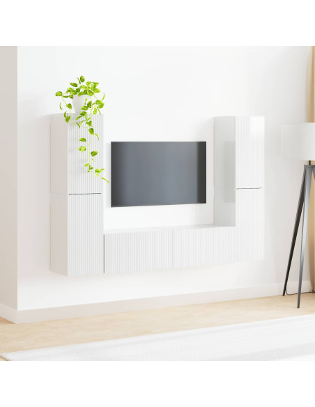 Set mobile TV 6 pcs Bianco Lucido Legno multistrato