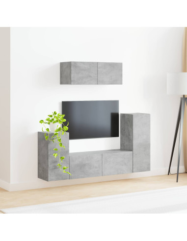 Set mobile TV 4 pcs Grigio cemento Legno multistrato