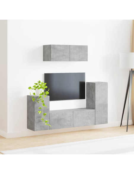 Set mobile TV 4 pcs Grigio cemento Legno multistrato