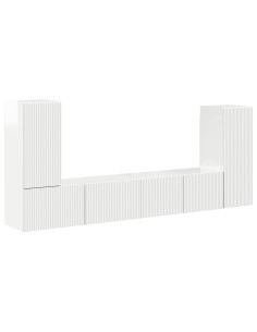 Set mobile TV 4 pcs Bianco Lucido Legno multistrato 2
