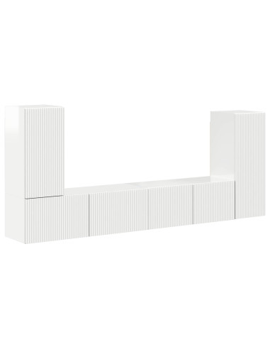 Set mobile TV 4 pcs Bianco Lucido Legno multistrato