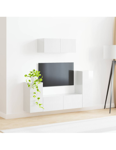 Set mobile TV 4 pcs Bianco Lucido Legno multistrato