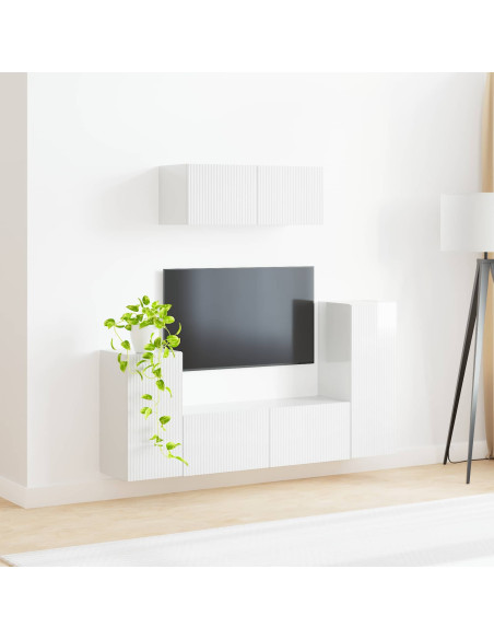 Set mobile TV 4 pcs Bianco Lucido Legno multistrato