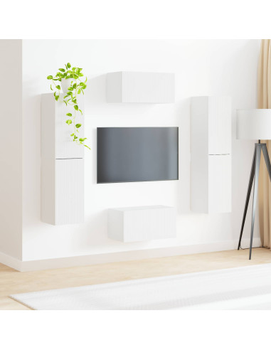 Set mobile TV 6 pcs Bianco Legno multistrato