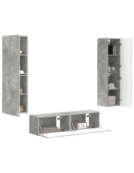 Set mobile TV 6 pcs Grigio cemento Legno multistrato