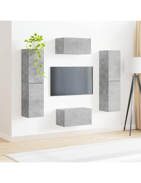 Set mobile TV 6 pcs Grigio cemento Legno multistrato