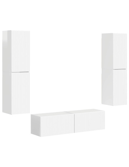 Set mobile TV 6 pcs Bianco Lucido Legno multistrato