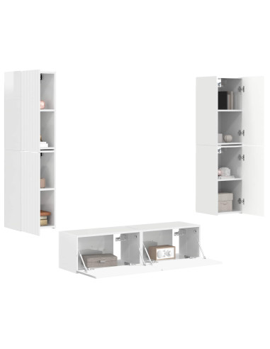 Set mobile TV 6 pcs Bianco Lucido Legno multistrato