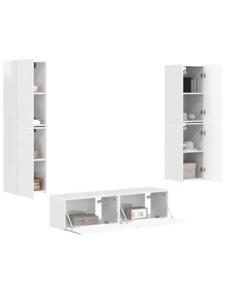 Set mobile TV 6 pcs Bianco Lucido Legno multistrato