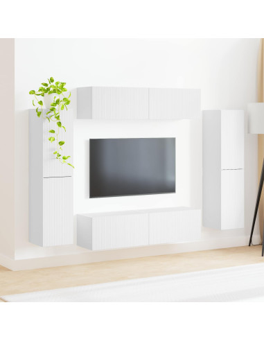 Set mobile TV 8 pcs Bianco Legno multistrato