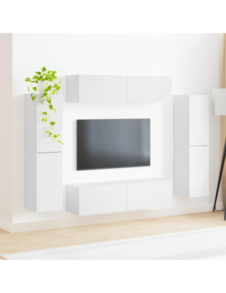 Set mobile TV 8 pcs Bianco Legno multistrato