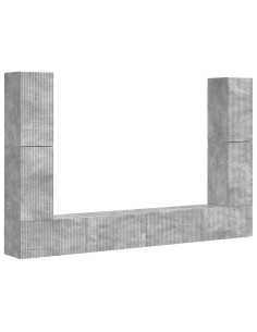 Set mobile TV 8 pcs Grigio cemento Legno multistrato 2