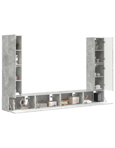 Set mobile TV 8 pcs Grigio cemento Legno multistrato