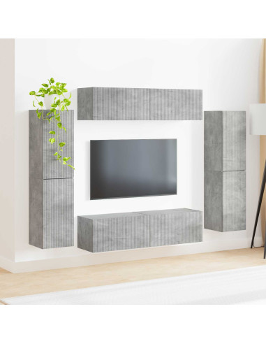 Set mobile TV 8 pcs Grigio cemento Legno multistrato