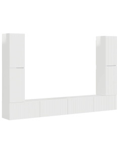 Set mobile TV 8 pcs Bianco Lucido Legno multistrato 2